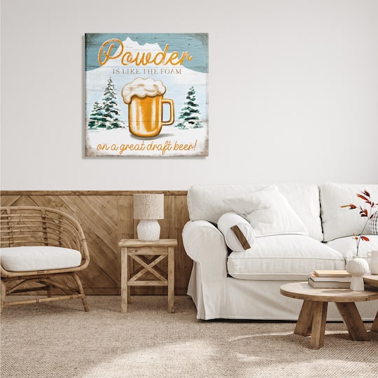 Stupell Industries Powder Like Foam Phrase Winter Mountain Beer Glass Canvas Wall Art